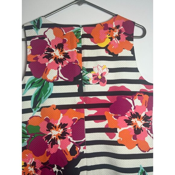 Talbots | Floral Stripe Sheath Dress | Navy Multicolor Cotton | Size 10 Midi - Picture 4 of 10